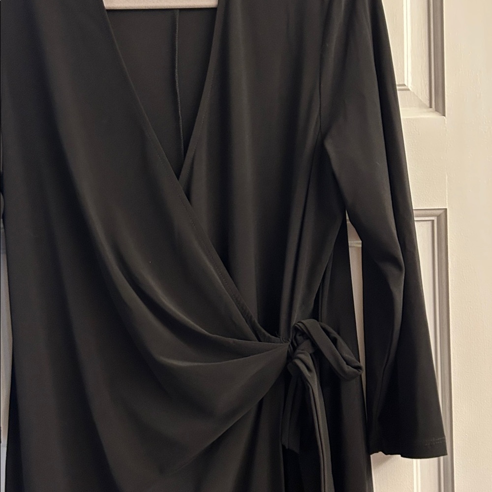 Anne Klein Black Wrap Midi Dress with Side Tie - Picture 2 of 3